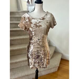 Fab'rik Gold Sequin Short Sleeve Open Back Mini Party Dress Bachelorette
